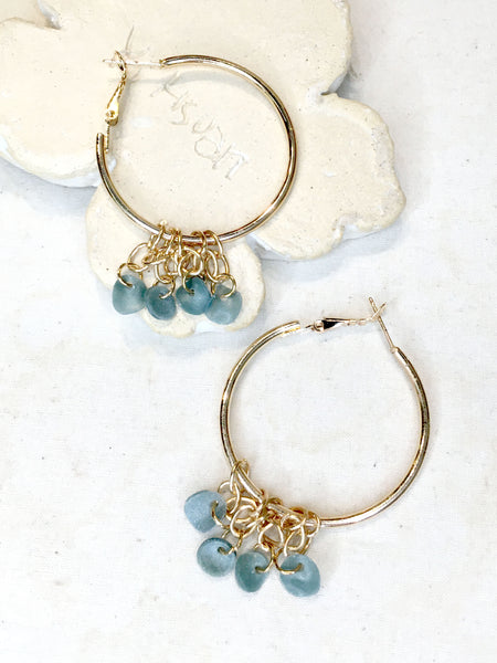 Glow Series No.8 | Agar Sequins x Stainless Steel Hoop Earrings | Hoop 40mm Pendant 20mmx20mm