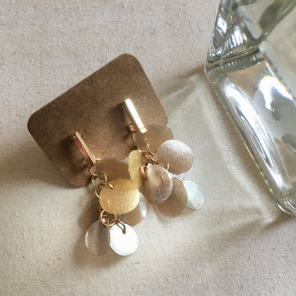 Twinkle Series in Taupe | Agar Sequins Stainless Steel Stud Earrings | Length 40mm, 35mm