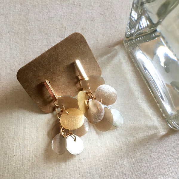 Twinkle Series in Taupe | Agar Sequins Stainless Steel Stud Earrings | Length 40mm, 35mm