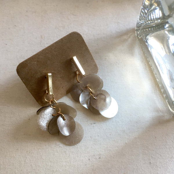 Twinkle Series in Taupe | Agar Sequins Stainless Steel Stud Earrings | Length 40mm, 35mm