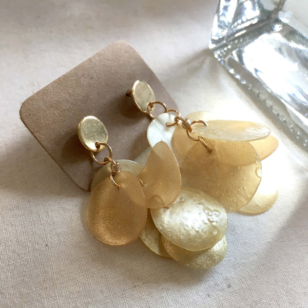 Twinkle Series in Gold | Agar Sequins Stainless Steel Stud Earrings | Length 32mm, 38mm, 45mm