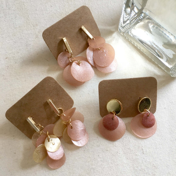 Twinkle Series in Peach | Agar Sequins Stainless Steel Stud Earrings | Length 25mm, 37mm