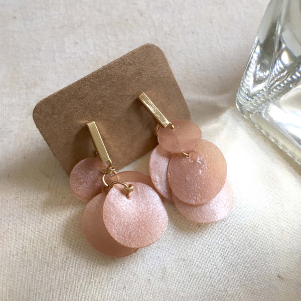 Twinkle Series in Peach | Agar Sequins Stainless Steel Stud Earrings | Length 25mm, 37mm