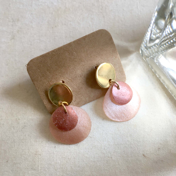 Twinkle Series in Peach | Agar Sequins Stainless Steel Stud Earrings | Length 25mm, 37mm
