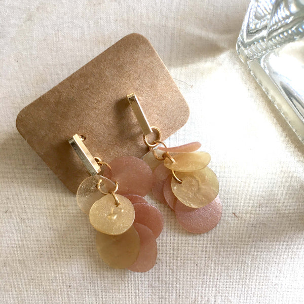 Twinkle Series in Peach | Agar Sequins Stainless Steel Stud Earrings | Length 25mm, 37mm