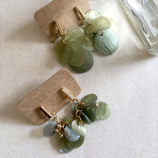 Twinkle Series in Green | Agar Sequins Stainless Steel Stud Earrings| Length 39mm, 43mm