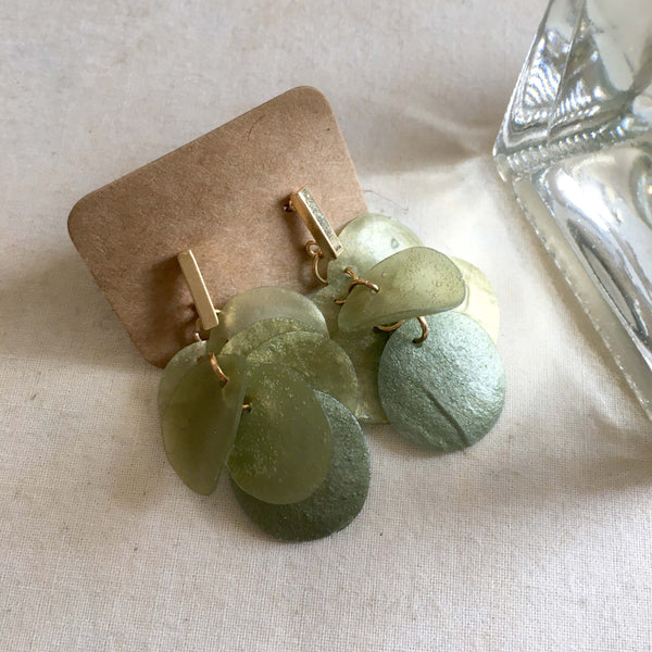 Twinkle Series in Green | Agar Sequins Stainless Steel Stud Earrings| Length 39mm, 43mm