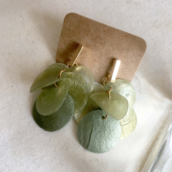 Twinkle Series in Green | Agar Sequins Stainless Steel Stud Earrings| Length 39mm, 43mm