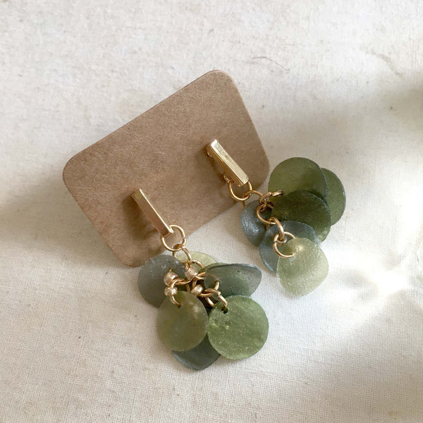 Twinkle Series in Green | Agar Sequins Stainless Steel Stud Earrings| Length 39mm, 43mm