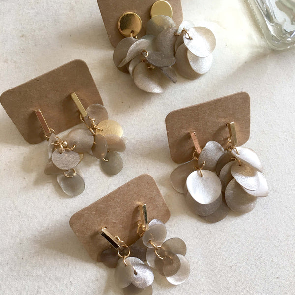 Twinkle Series in Taupe | Agar Sequins Stainless Steel Stud Earrings | Length 40mm, 35mm