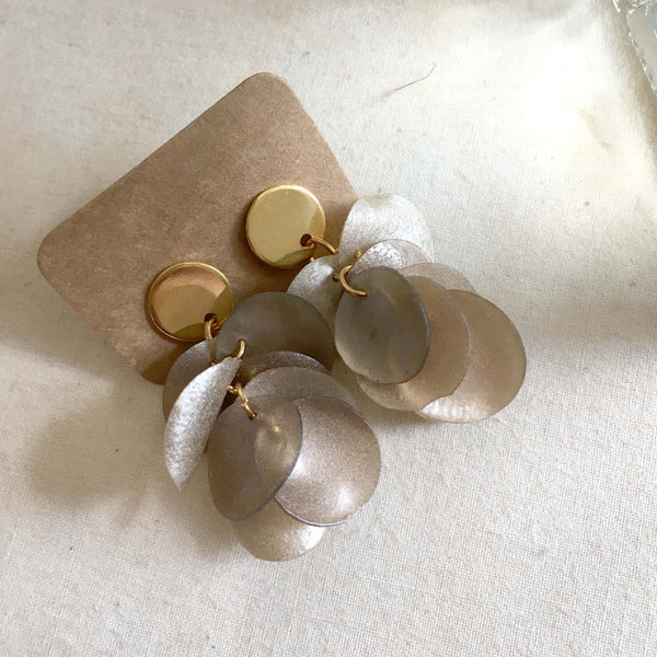 Twinkle Series in Taupe | Agar Sequins Stainless Steel Stud Earrings | Length 40mm, 35mm