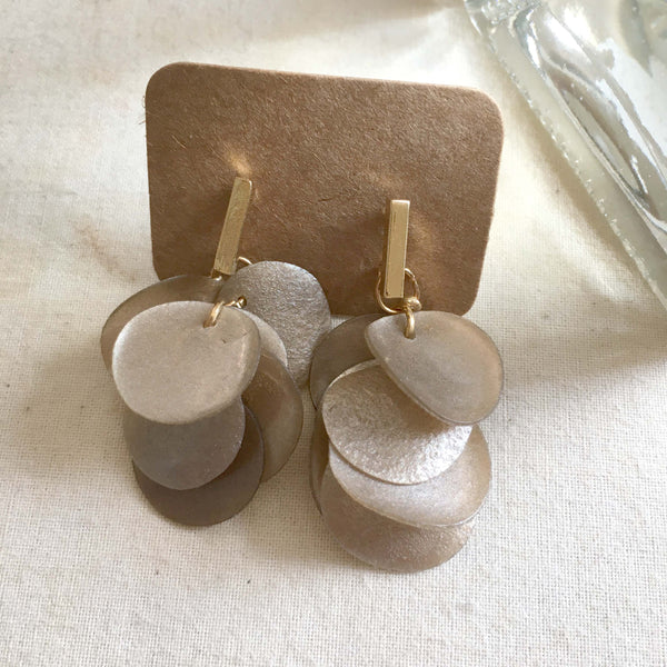 Twinkle Series in Taupe | Agar Sequins Stainless Steel Stud Earrings | Length 40mm, 35mm