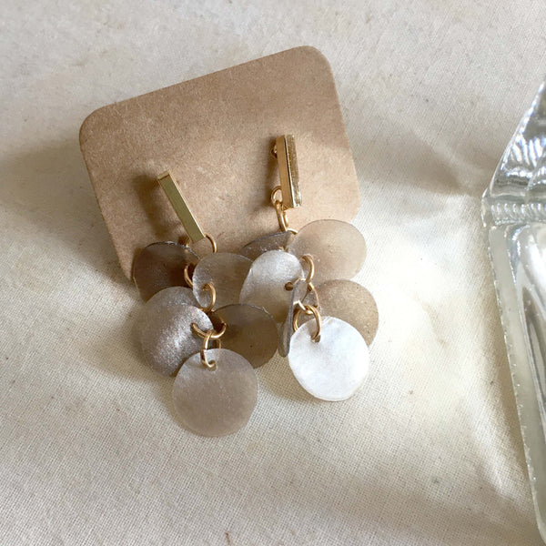 Twinkle Series in Taupe | Agar Sequins Stainless Steel Stud Earrings | Length 40mm, 35mm