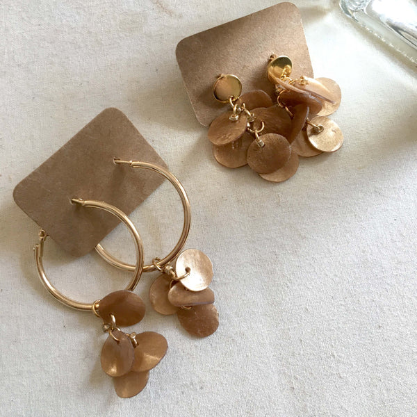 Twinkle Series in Copper | Agar Sequins Stainless Steel Hoop, Stud Earrings | Hoop 30mm+Drop 26mmx15mm, Stud 35mmx20mm