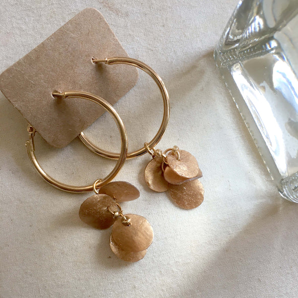 Twinkle Series in Copper | Agar Sequins Stainless Steel Hoop, Stud Earrings | Hoop 30mm+Drop 26mmx15mm, Stud 35mmx20mm