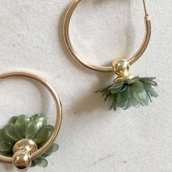 Bountiful Series No.2 | Agar Petals x Stainless Steel Hoop Earrings | Hoop 30mm Pendant 20mmx20mmx18mm