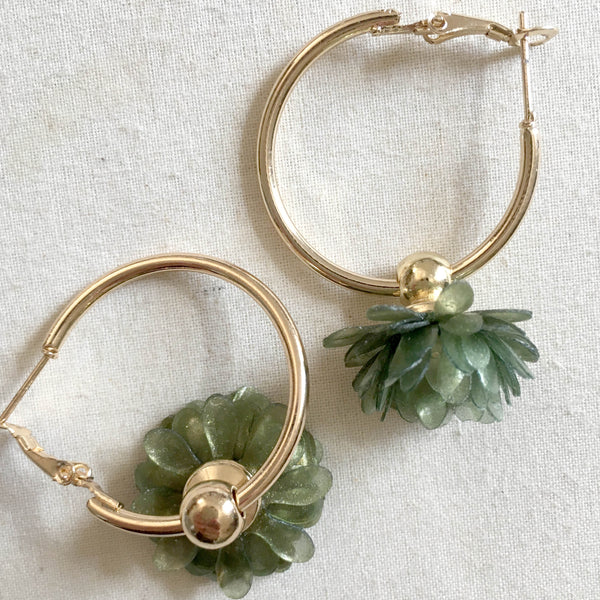 Bountiful Series No.2 | Agar Petals x Stainless Steel Hoop Earrings | Hoop 30mm Pendant 20mmx20mmx18mm