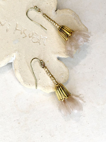 Budding Series No.1 | Agar Petals, Recycled Beads x Antique Bronze Hook Earrings |