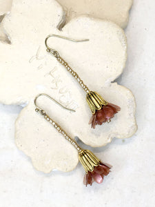 Budding Series No.2 | Agar Petals, Recycled Beads x Antique Bronze Hook Earrings | 54mmx15mm