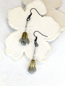 Budding Series No.3 | Agar Petals, Recycled Beads x Antique Bronze Hook Earrings | 65mmx 12mm